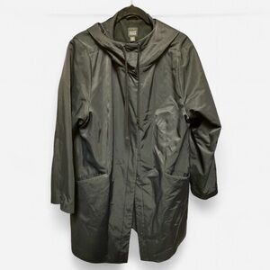 Navy Blue Eileen Fisher Hooded Rain Jacket with Fleece Lining